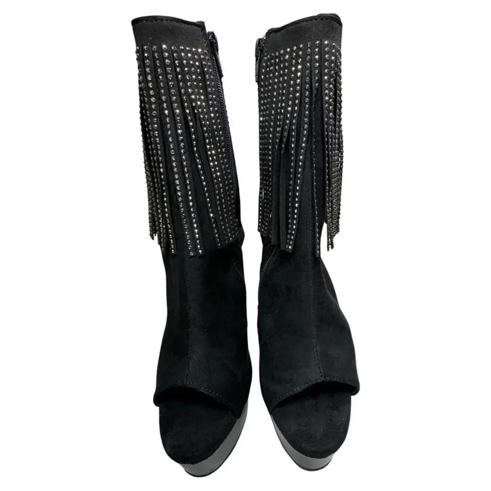 Pleaser Womens Ankle Boots DELIGHT- 1018RSF BIk Faux Suede/Blk Matte SZ 10